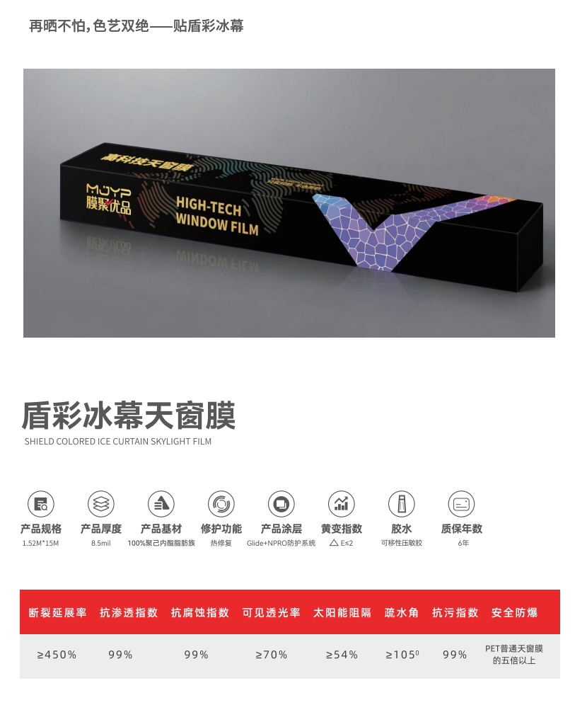 MJYP膜聚优品盾彩冰幕天窗膜,官方报价:2680元
